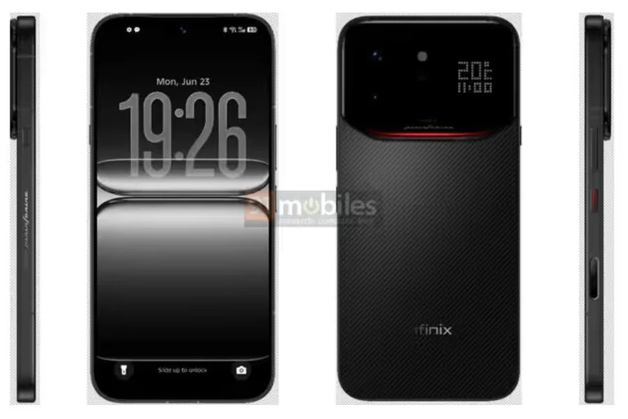 Desain bodi belakang Infinix Note 60 Ultra dengan layar sekunder (Photo: Gizmochina, 91mobiles)
